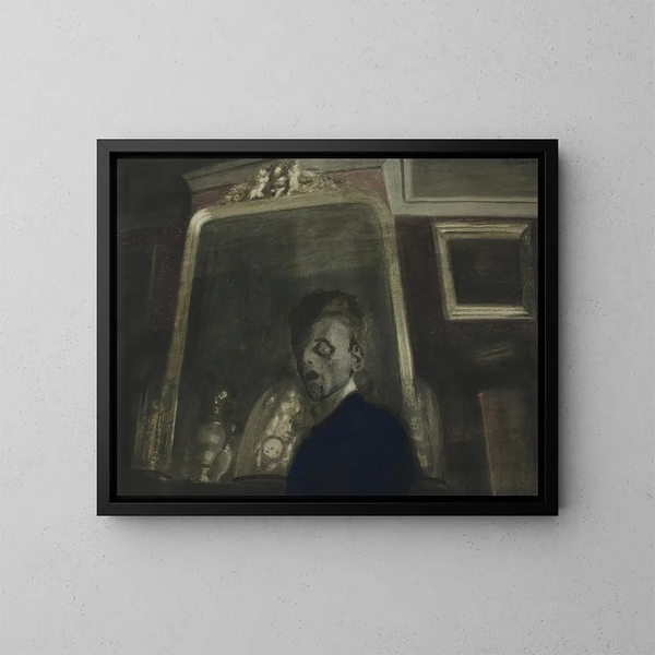 Självporträtt med spegel - Léon Spilliaert — inramlat konstverk på väggen