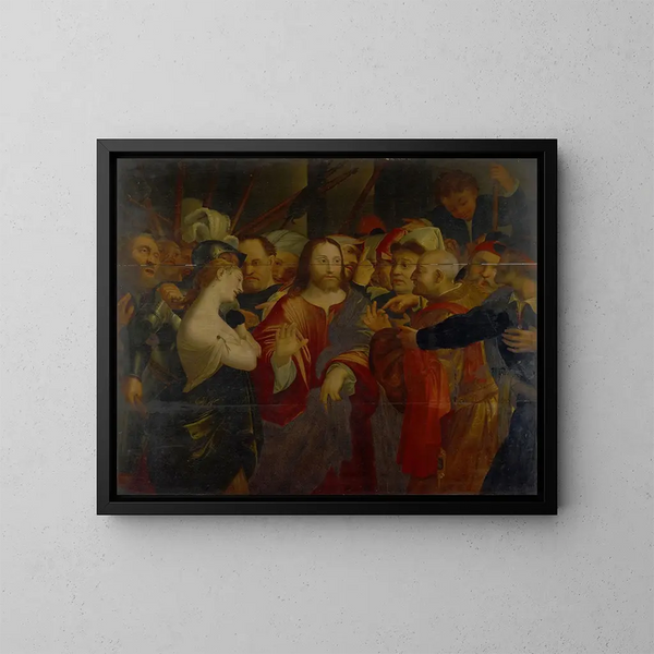 Le Christ et la femme adultère - Lorenzo Lotto — inramlat konstverk på väggen
