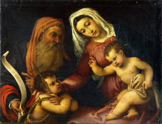 La Vierge et l'Enfant avec les saints Zacharie et Jean-Baptiste - Lorenzo Lotto — vy av konstverket