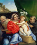 den heliga jungfrun med barnet med helgonen Jerome och Nikolaus av Tolentino - Lorenzo Lotto — vy av konstverket