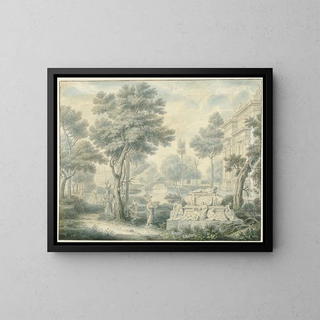 Louis Fabritius Dubourg - Arcadisch landschap met een graftombe.webp