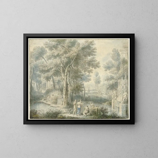 Louis Fabritius Dubourg - Arcadisch landschap met rechts een fontein.webp