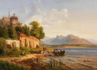Louis Gurlitt - Oberitalienische Kstenlandschaft mit Figurenstaffage.webp