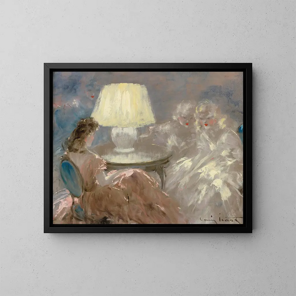 Under lampan - Louis Icart — inramlat konstverk på väggen
