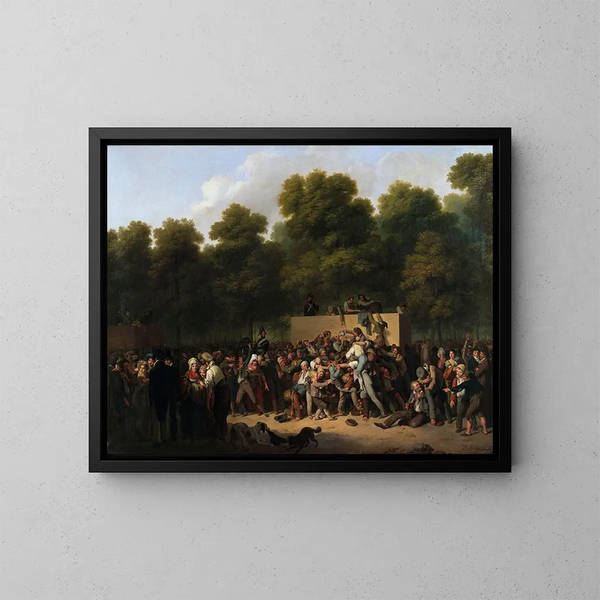 vin- och livsmedelsdistribution vid Champs-Élysées till kungafesten - Louis Léopold Boilly — inramlat konstverk på väggen