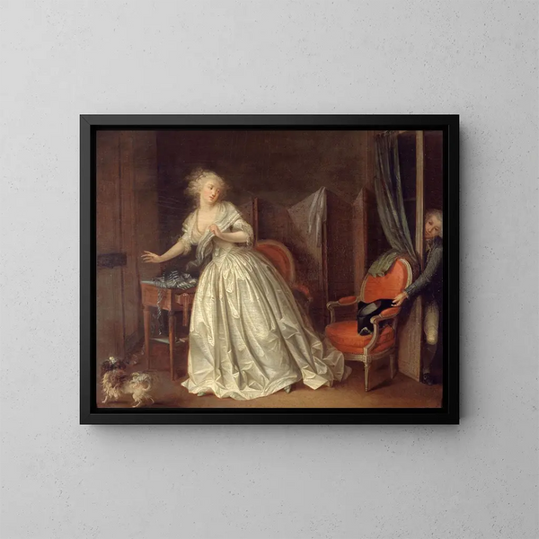 Le Départ précipité - Louis Léopold Boilly — inramlat konstverk på väggen