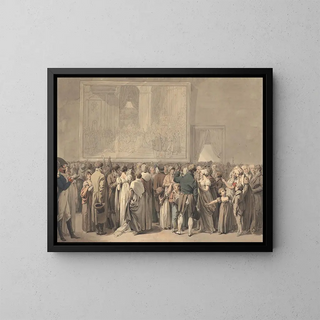 Le public dans le salon du Louvre admirant le tableau du Sacre - Louis Léopold Boilly — inramlat konstverk på väggen