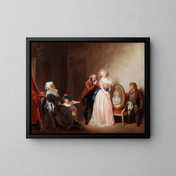 kvinna som visar sitt porträtt - Louis Léopold Boilly — inramlat konstverk på väggen