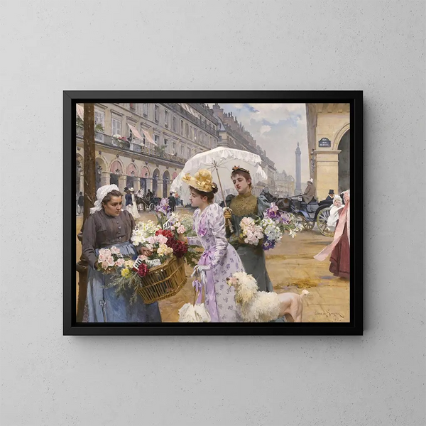 La marchande de fleurs, rue de Rivoli - Louis Marie de Schryver — inramlat konstverk på väggen