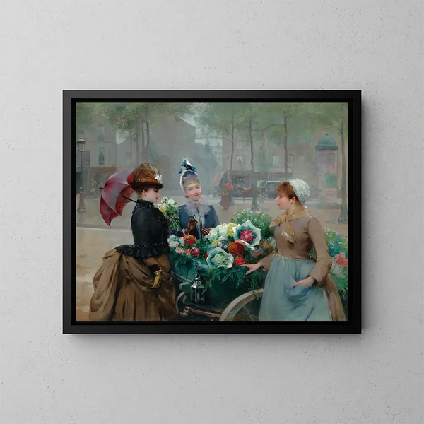 Le marché aux fleurs - Louis Marie de Schryver — inramlat konstverk på väggen
