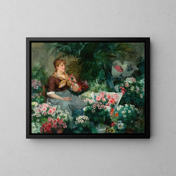Le Vendeur de fleurs - Louis Marie de Schryver — inramlat konstverk på väggen