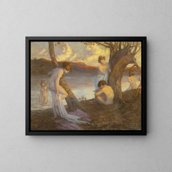 Baigneurs au bord d'une rivière - Louis Marie Henri Raoul Prat — inramlat konstverk på väggen