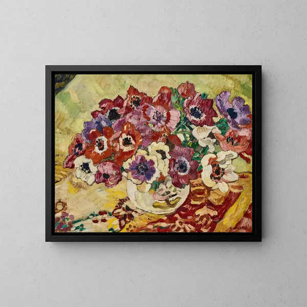 Bouquet d'animaux au vase oiseau sur fond jaune - Louis Valtat — inramlat konstverk på väggen