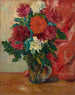 Dahlias, den glaskruka framför en röd drapering - Louis Valtat — vy av konstverket