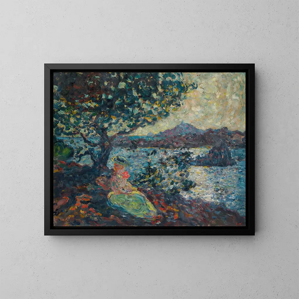 en sittande kvinna vid havet - Louis Valtat — inramlat konstverk på väggen