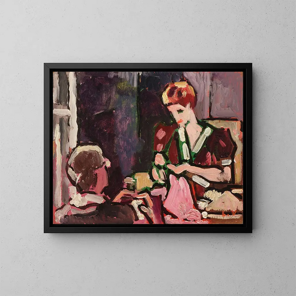 Ung kvinna som syr - Louis Valtat — inramlat konstverk på väggen