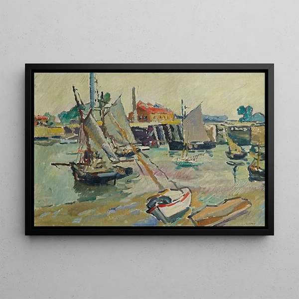 segelbåtar i hamn, ebb, Ouistreham - Louis Valtat — inramlat konstverk på väggen