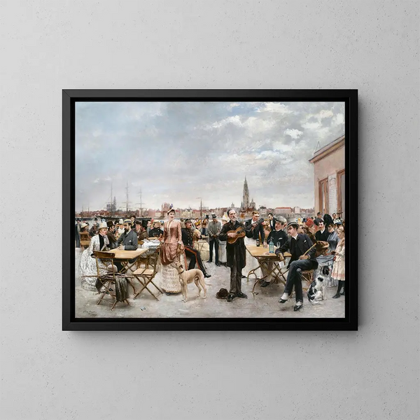 Le Café Belvédère d'Anvers - Louis Van Engelen — inramlat konstverk på väggen