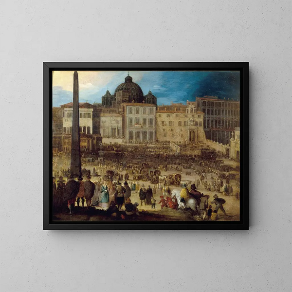 Vue de la place Saint-Pierre à Rome lors de l'élection du pape Clément VIII en 1592 - Louis de Caulery — inramlat konstverk på väggen