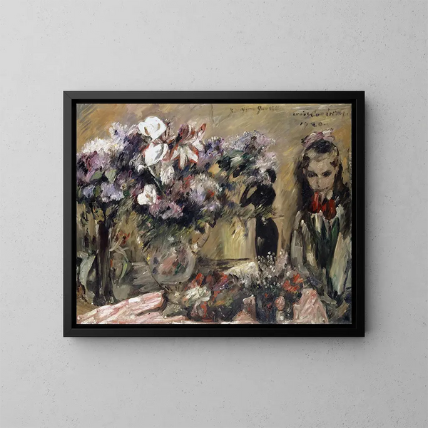 Blommor och flicka Wilhelmine - Lovis Corinth — inramlat konstverk på väggen