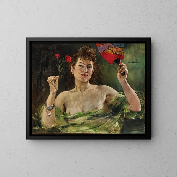 flicka med en fläkt och prästkragar - Lovis Corinth — inramlat konstverk på väggen