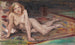 ung blond flicka liggande på färgglad matta - Lovis Corinth — vy av konstverket