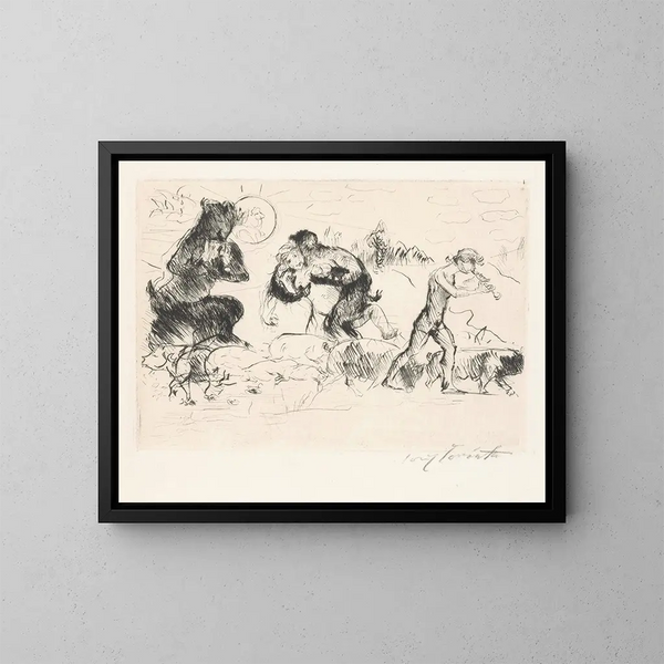 Satyr, en nymf, en faun och en grupp grisar - Lovis Corinth — inramlat konstverk på väggen