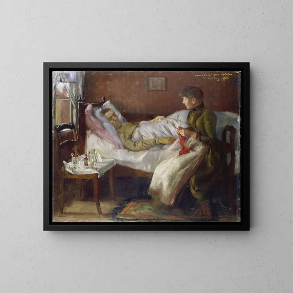 Le père de l'artiste sur son lit de malade - Lovis Corinth — inramlat konstverk på väggen