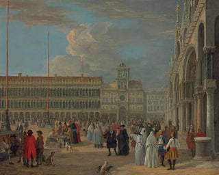 Vue de la place Saint-Marc avec la tour de l'Horloge, Venise - Luca Carlevarijs — vy av konstverket
