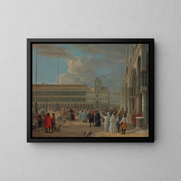 Vue de la place Saint-Marc avec la tour de l'Horloge, Venise - Luca Carlevarijs — inramlat konstverk på väggen
