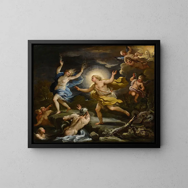 Apollon och Daphné - Luca Giordano — inramlat konstverk på väggen