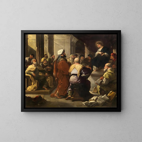 Le Christ parmi les docteurs - Luca Giordano — inramlat konstverk på väggen