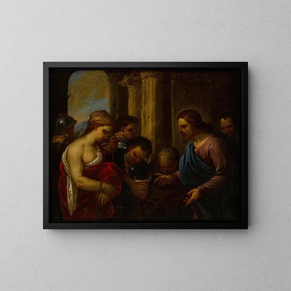 Le Christ et la femme adultère - Luca Giordano — inramlat konstverk på väggen