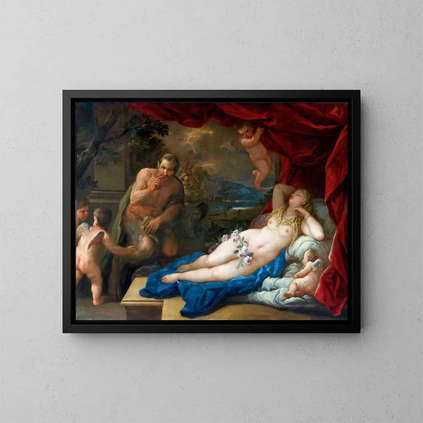 Jupiter och Antiope - Luca Giordano — inramlat konstverk på väggen
