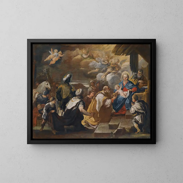L'Adoration des Mages - Luca Giordano — inramlat konstverk på väggen