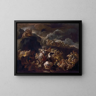 La bataille d'Israël et d'Amalek - Luca Giordano — inramlat konstverk på väggen