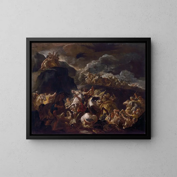 La bataille d'Israël et d'Amalek - Luca Giordano — inramlat konstverk på väggen