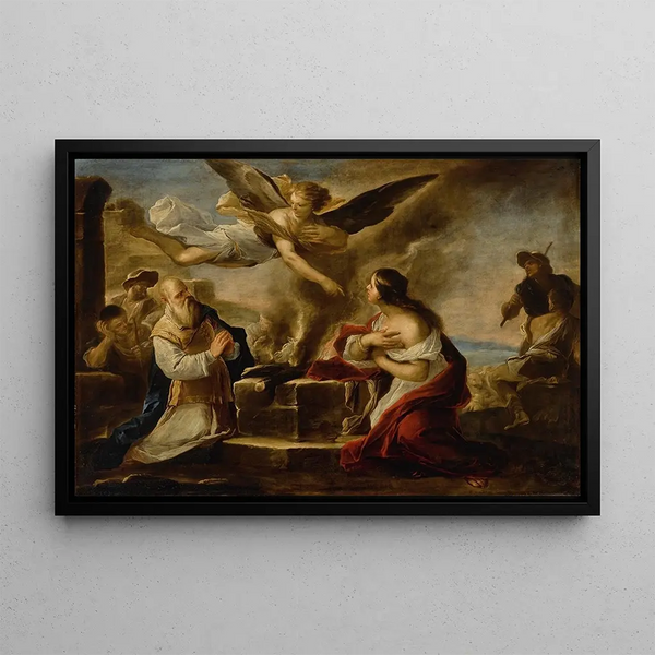 Le Sacrifice de Manoah - Luca Giordano — inramlat konstverk på väggen