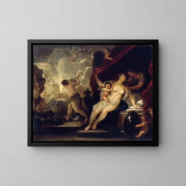 Venus, Mars och Vulcains smedja - Luca Giordano — inramlat konstverk på väggen