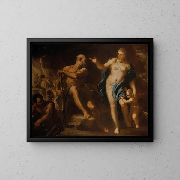 Venus i Vulcans smedja - Luca Giordano — inramlat konstverk på väggen