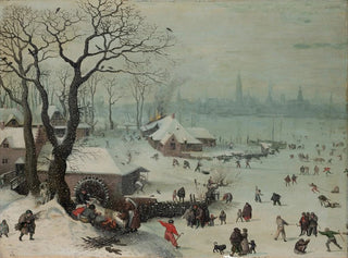 vinterlandskap med snöfall nära Antwerpen - Lucas van Valckenborch — vy av konstverket