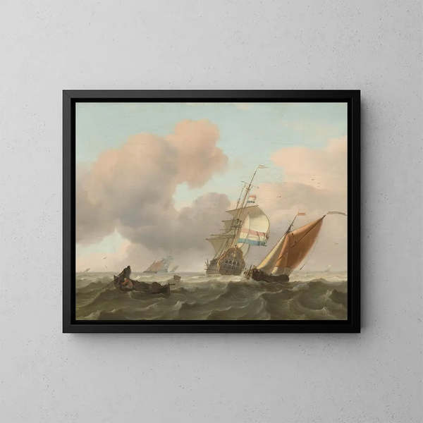 Mer agitée avec des navires - Ludolf Bakhuizen — inramlat konstverk på väggen