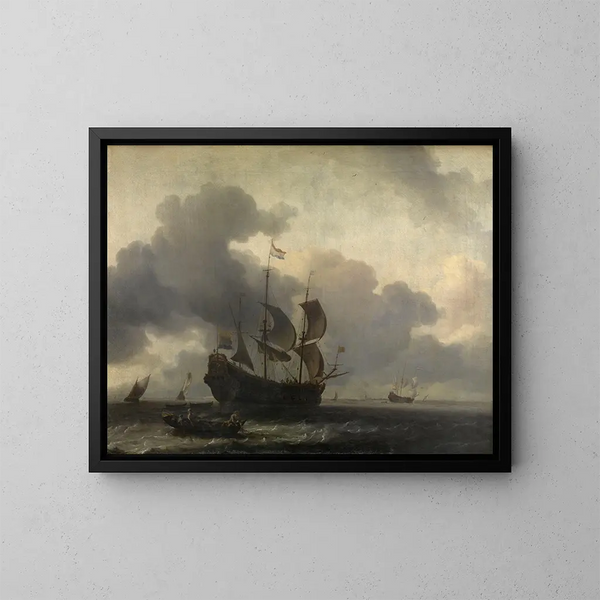Le vaisseau de guerre De Jacob au mouillage - Ludolf Bakhuizen — inramlat konstverk på väggen
