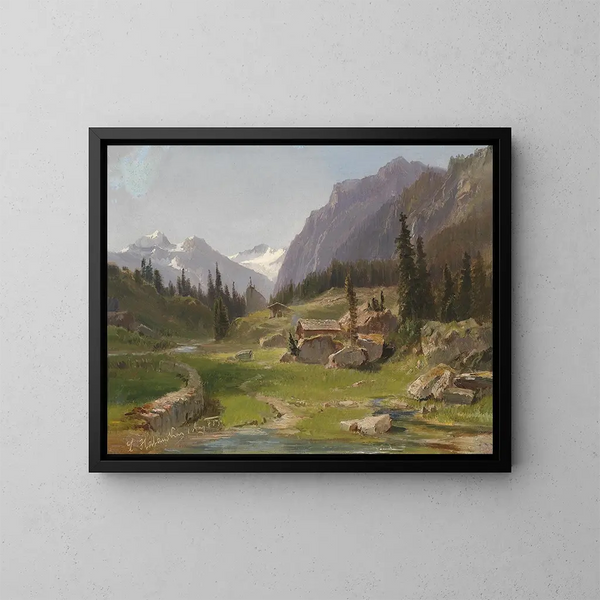 Landskapsbild av berg - Ludwig Halauska — inramlat konstverk på väggen