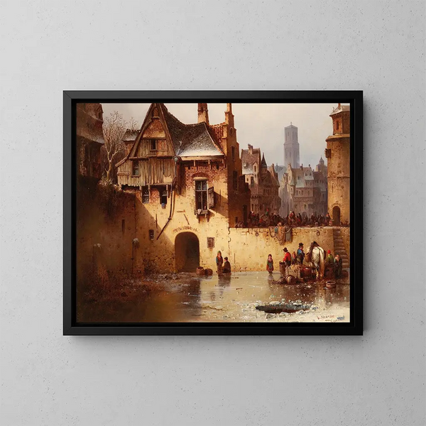 Vue d'une ville en hiver - Ludwig Hermann — inramlat konstverk på väggen