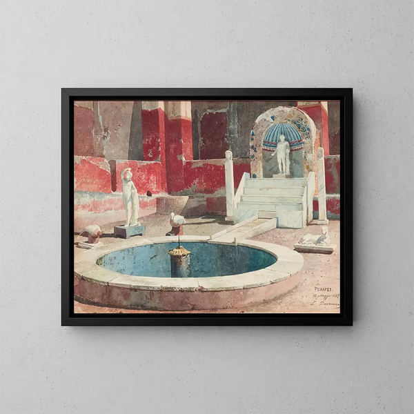 Vue dans une maison avec atrium à Pompéi - Luigi Bazzani — inramlat konstverk på väggen