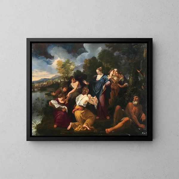 La découverte de Moïse - Luigi Garzi — inramlat konstverk på väggen
