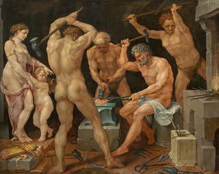 Maarten Van Heemskerck - Venus and Amor in the forge of Vulcan.webp