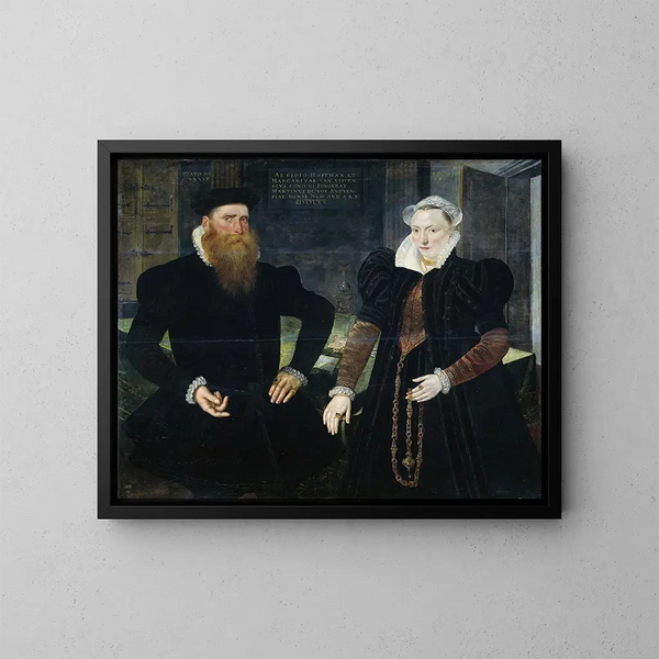 porträtt av Gillis Hooftman, skeppsägare, och hans fru Margaretha van Nispen - Maerten de Vos — inramlat konstverk på väggen