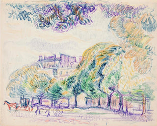 Vy av staden med förare i parken - Magnus Enckell — vy av konstverket